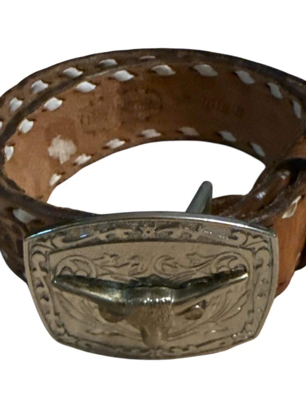 Nocona Brown Leather Western Kids Belt with Silver Longhorn Buckle Custom Lia